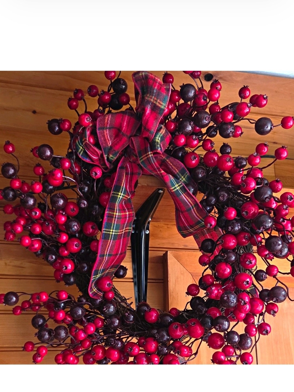 Othr Red Berry Wreath with Tartan Bow